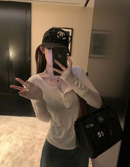 V領修身薄款針織top