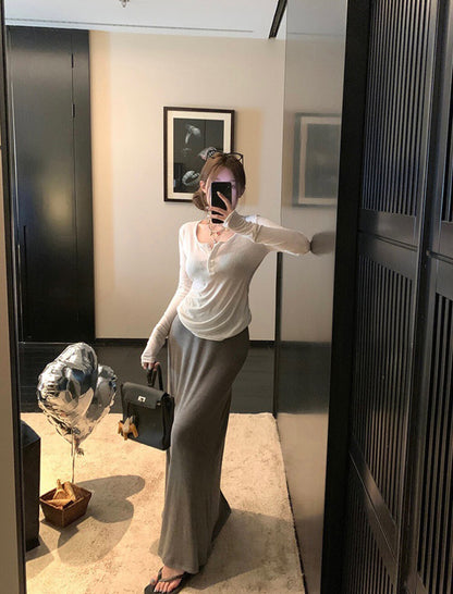 V領修身薄款針織top