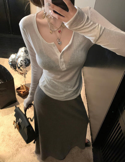 V領修身薄款針織top