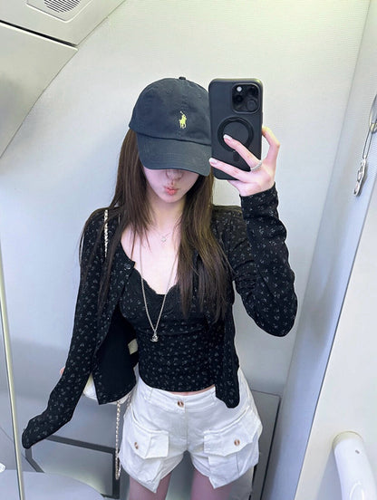 Sweet Vintage Floral Strap Dress + Slimming Cardigan Set