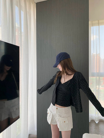 Sweet Vintage Floral Strap Dress + Slimming Cardigan Set