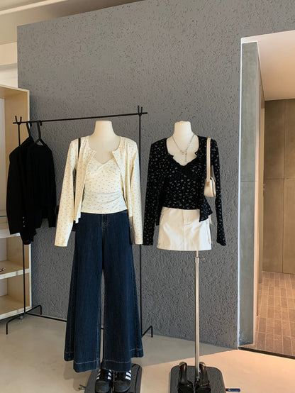 Sweet Vintage Floral Strap Dress + Slimming Cardigan Set