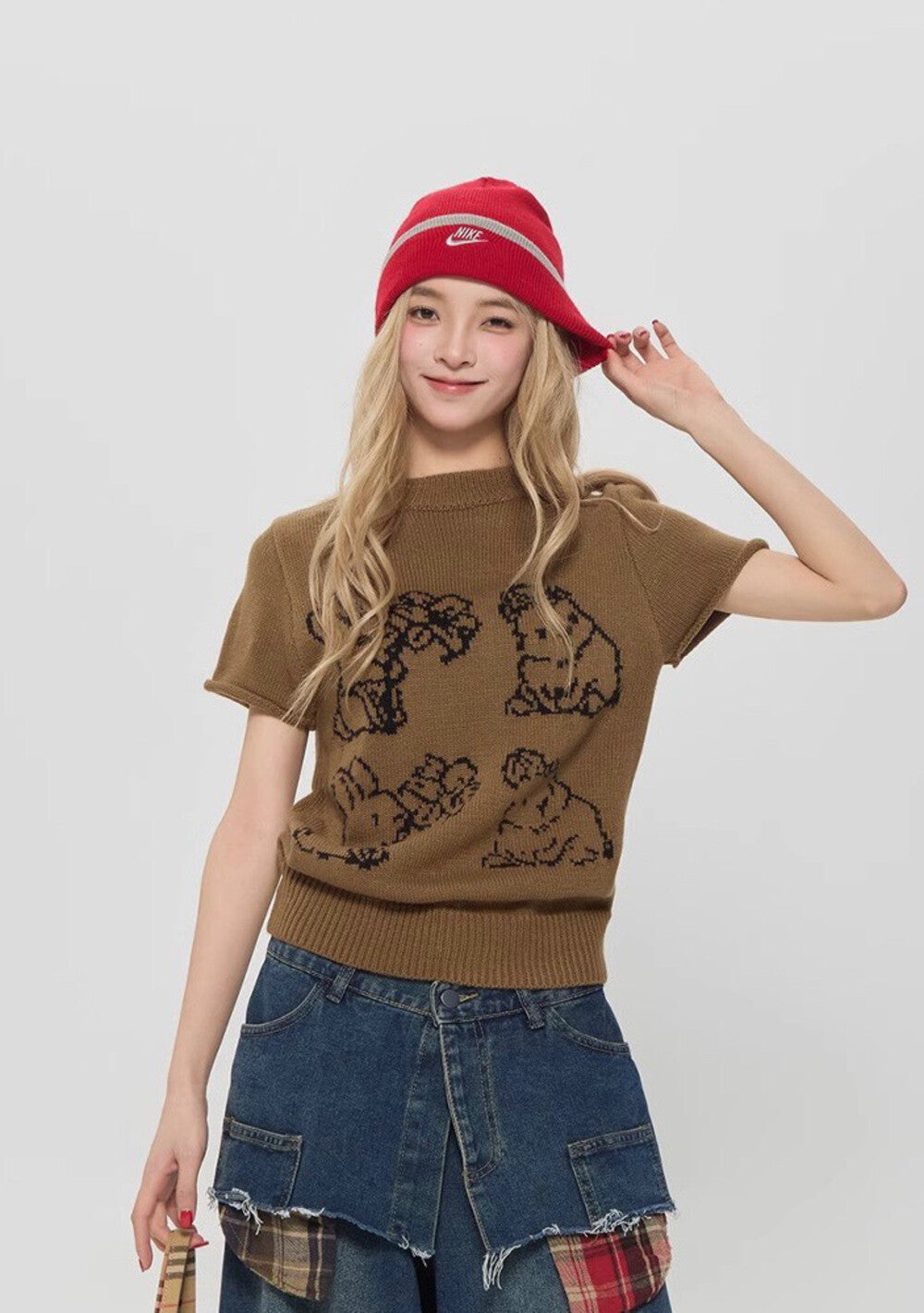 American Style Bunny Jacquard Knit Short Sleeve