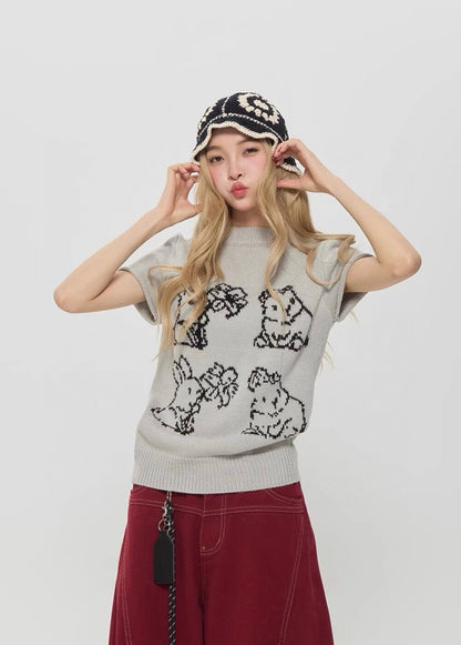 American Style Bunny Jacquard Knit Short Sleeve
