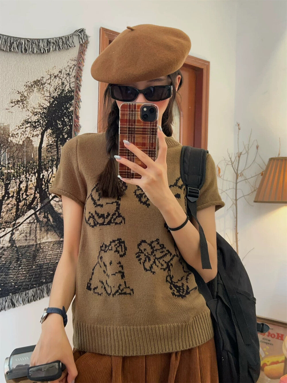 American Style Bunny Jacquard Knit Short Sleeve