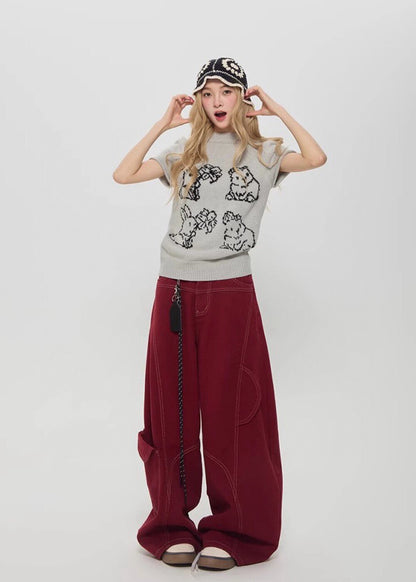 American Style Bunny Jacquard Knit Short Sleeve