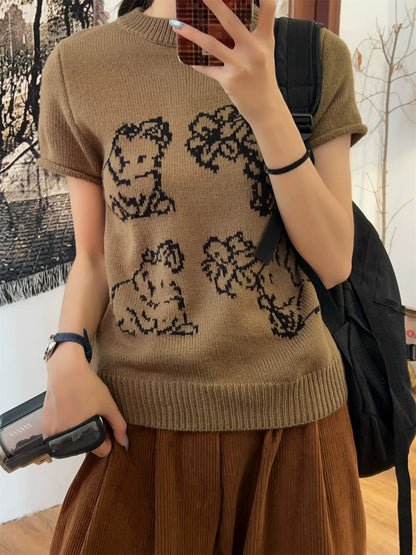 American Style Bunny Jacquard Knit Short Sleeve