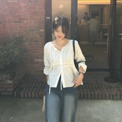 單排扣飄帶提花恤衫