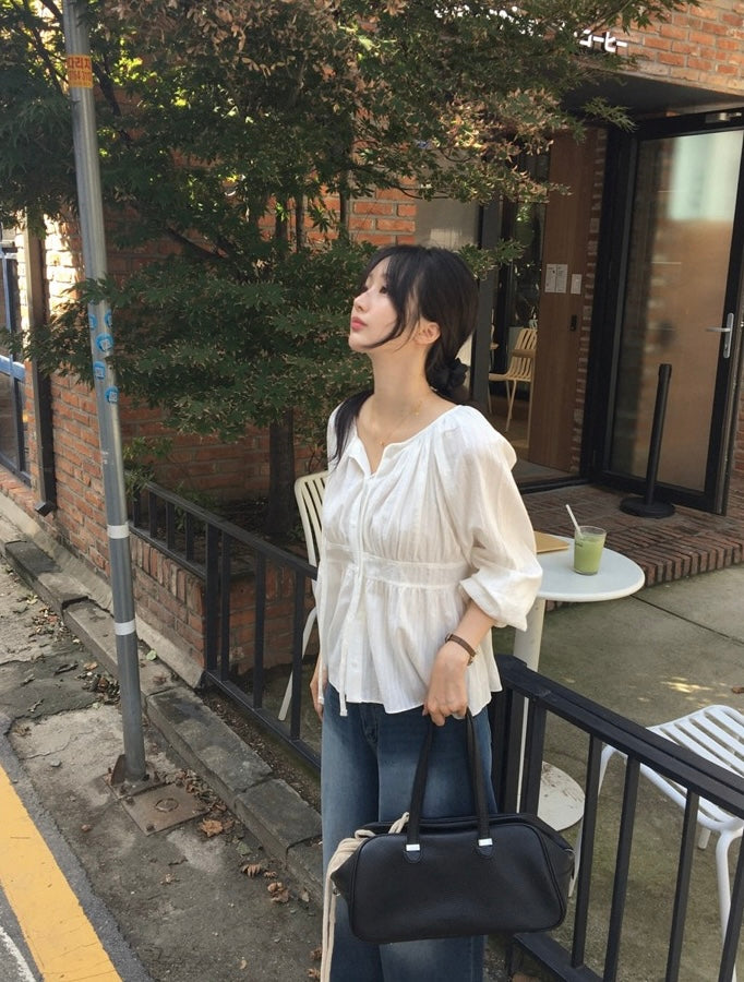 單排扣飄帶提花恤衫