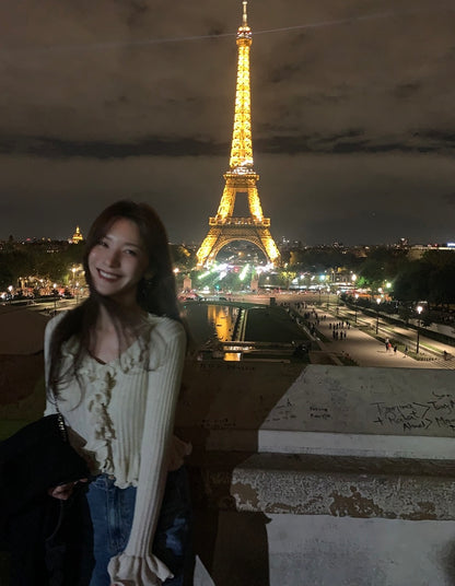 V領荷葉邊針織top