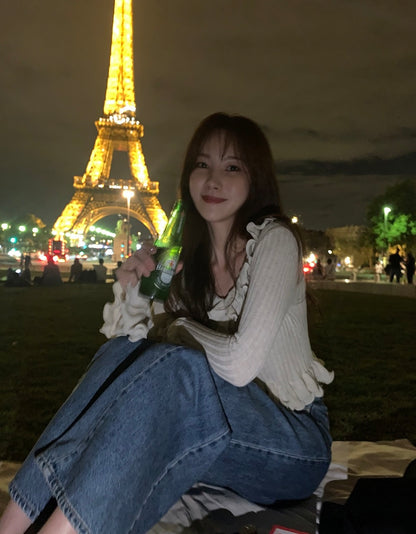 V領荷葉邊針織top