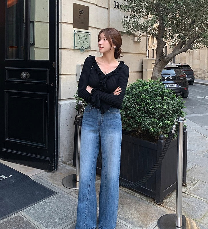 V領荷葉邊針織top