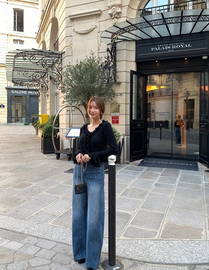 V領荷葉邊針織top