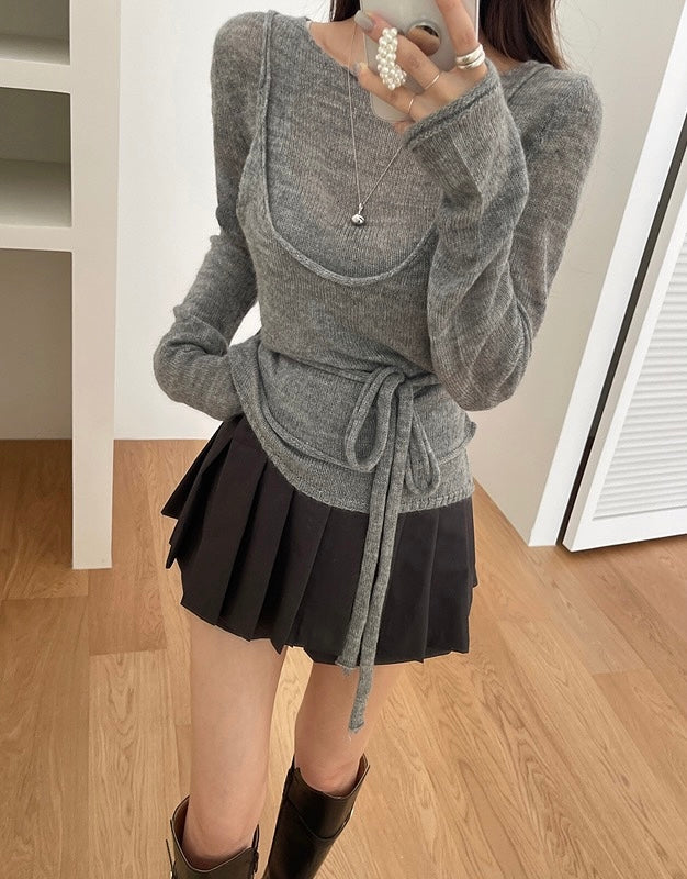 柔らかいニットセーター+ショートベストセット