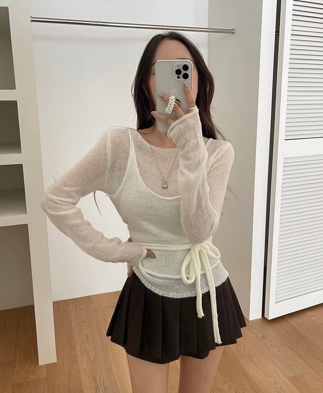 柔らかいニットセーター+ショートベストセット