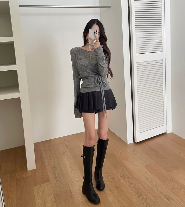 柔らかいニットセーター+ショートベストセット