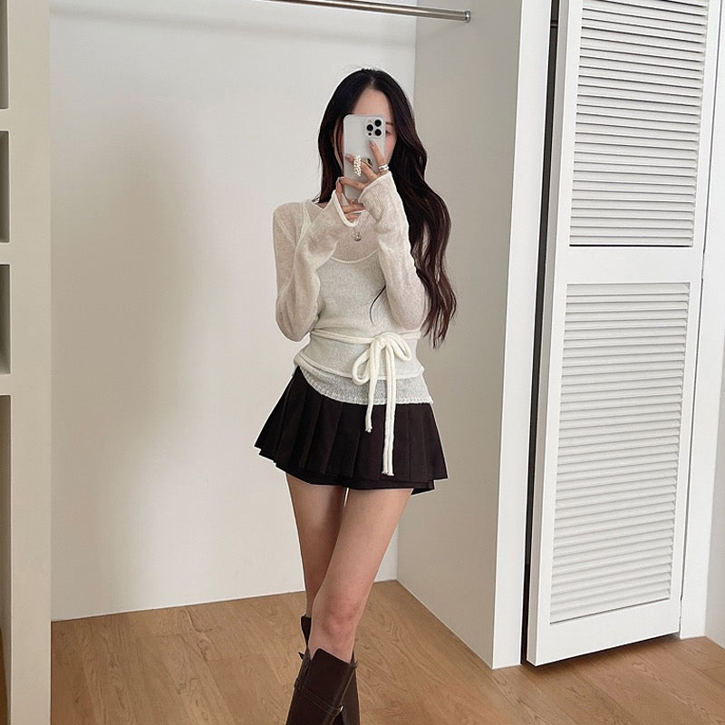 柔らかいニットセーター+ショートベストセット