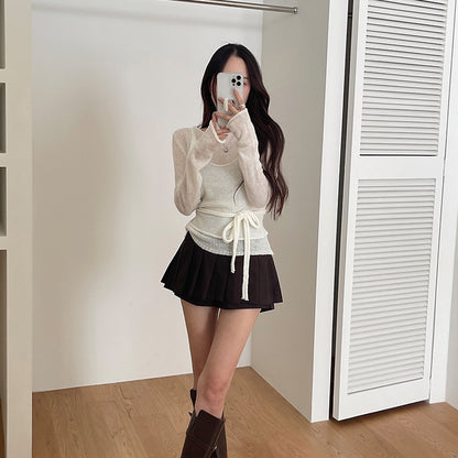 柔らかいニットセーター+ショートベストセット