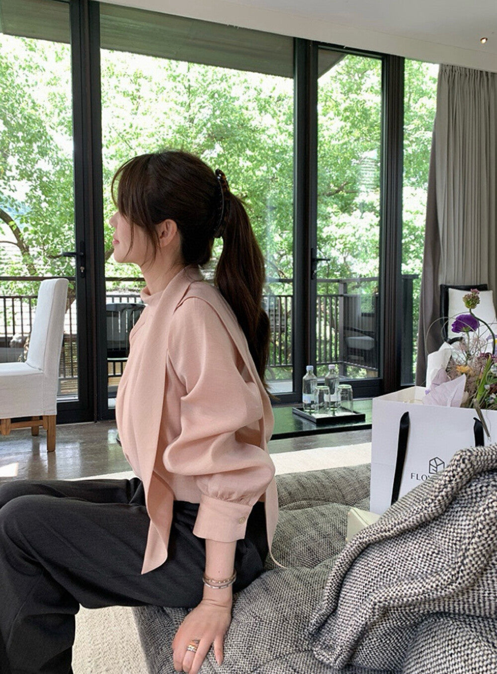 Elegant Scarf Collar Blouse