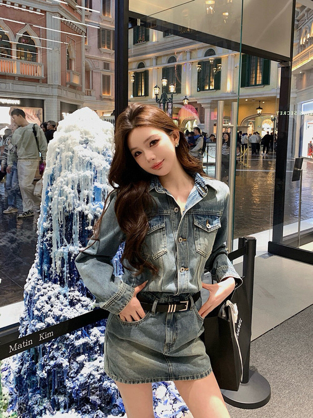 復古長袖顯瘦牛仔裙