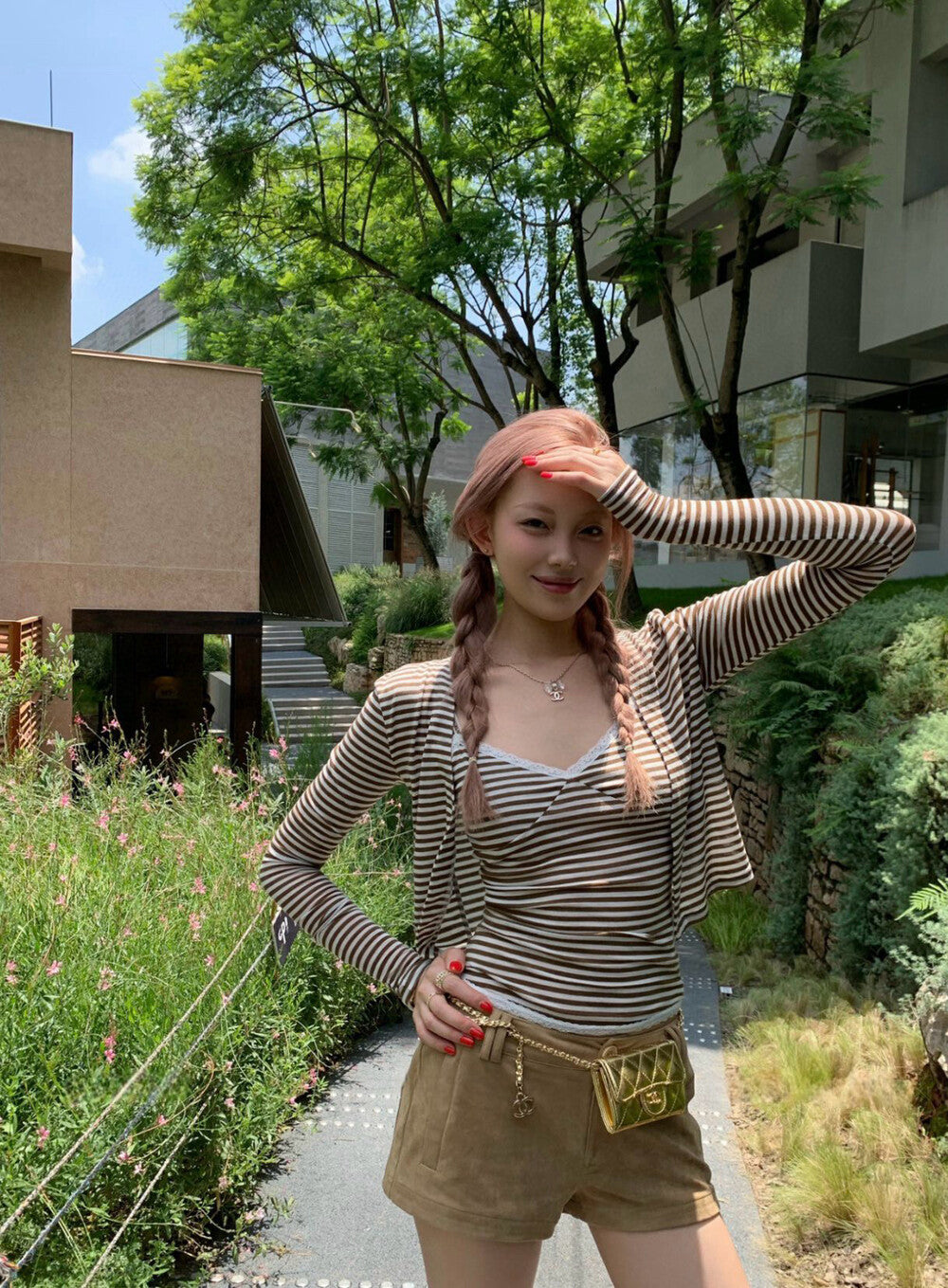 Striped Camisole & Knitted Cardigan Set