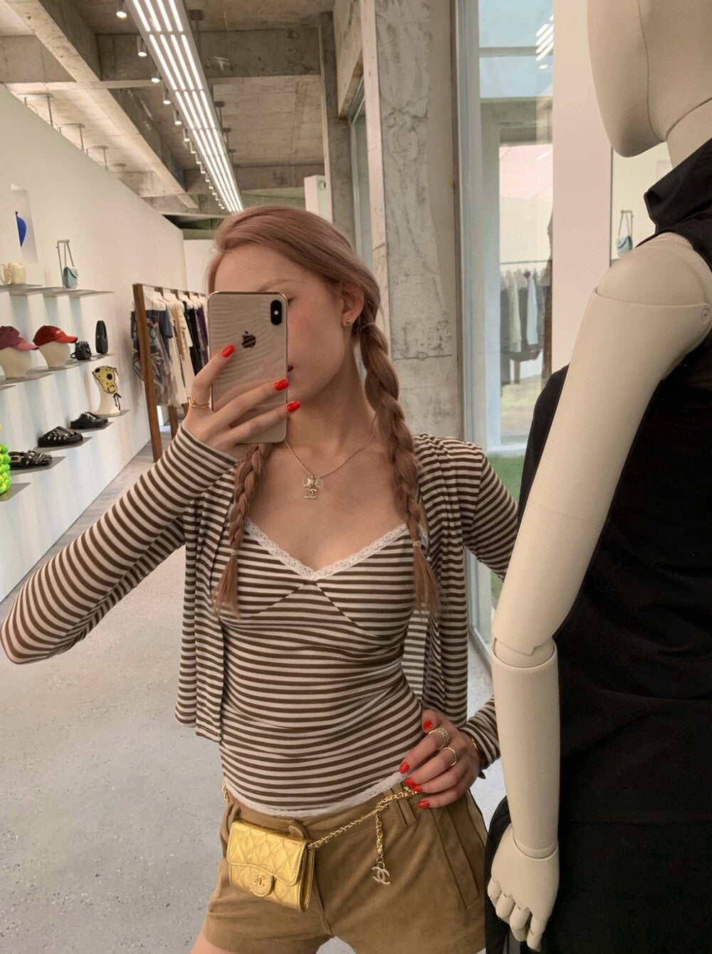 Striped Camisole & Knitted Cardigan Set