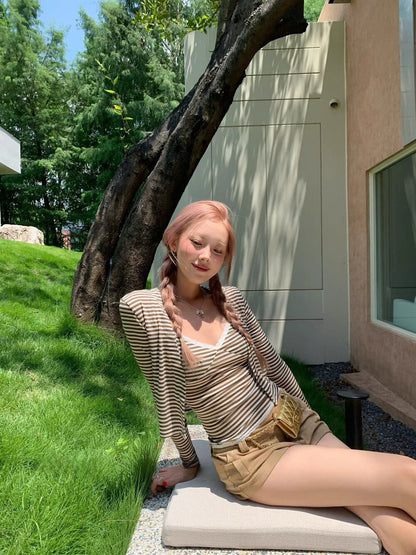 Striped Camisole & Knitted Cardigan Set