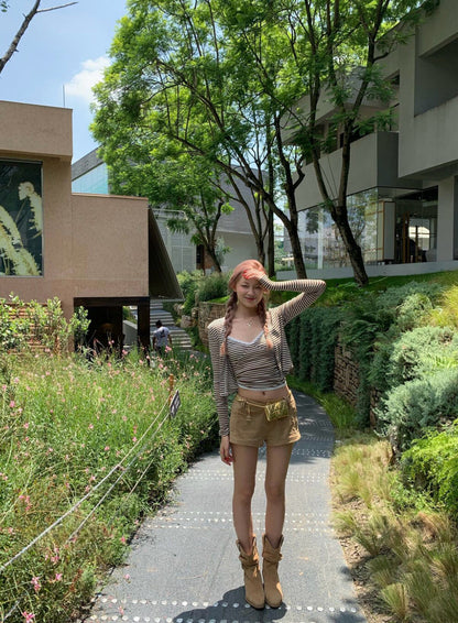 Striped Camisole & Knitted Cardigan Set