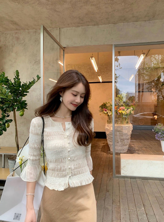 Embroidered Sequin Ruched Stretch Top