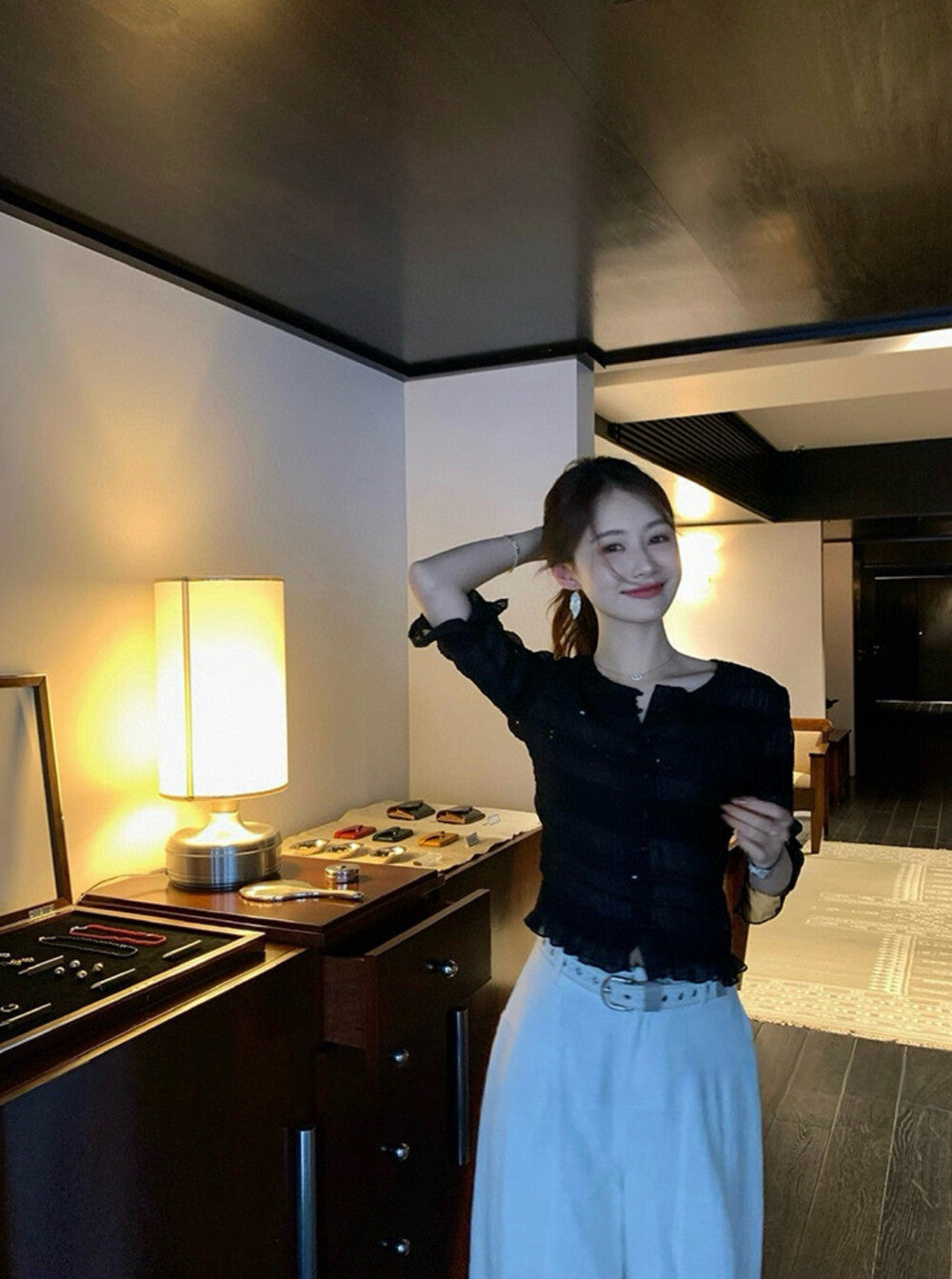 Embroidered Sequin Ruched Stretch Top