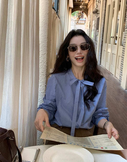 Striped Shirt with Bow Tie