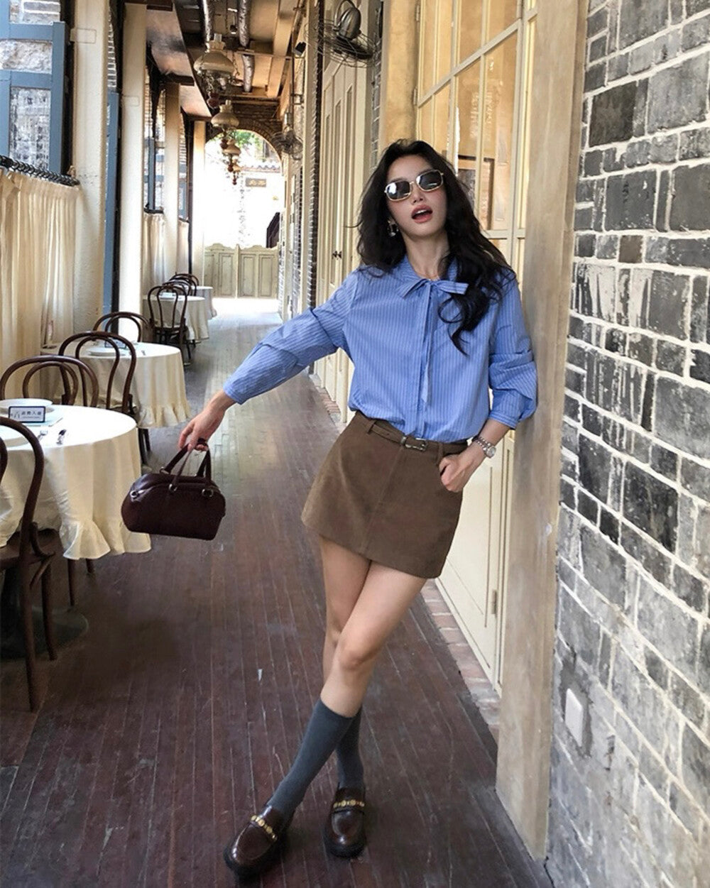 Striped Shirt with Bow Tie