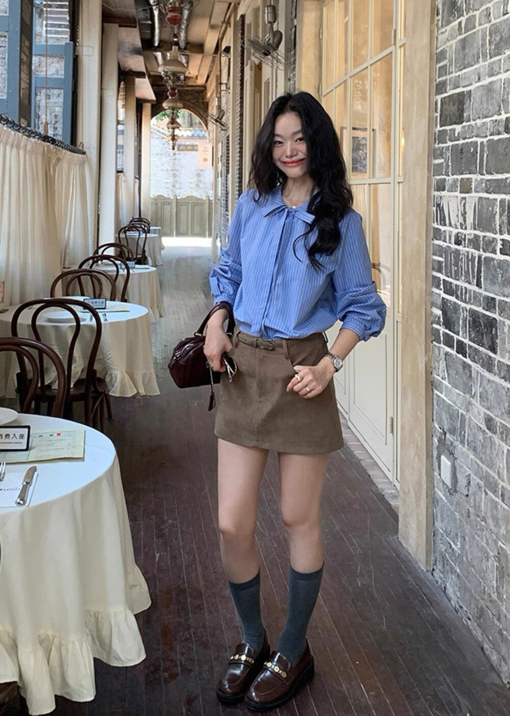Striped Shirt with Bow Tie