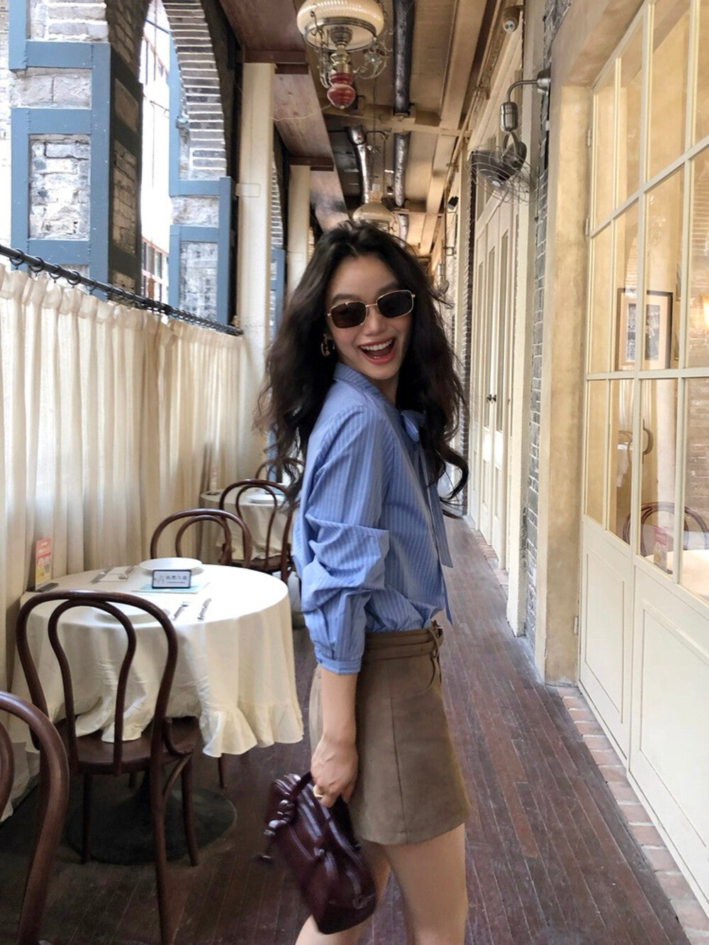 Striped Shirt with Bow Tie