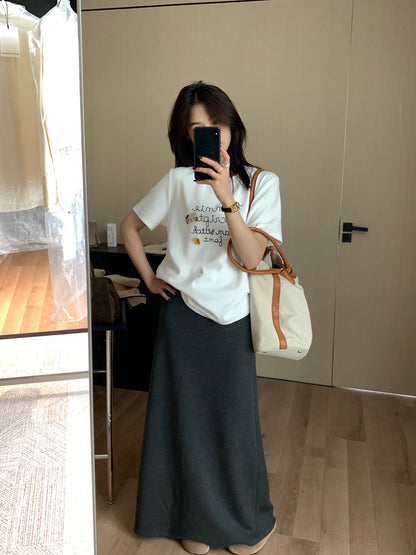 Letter Embroidered Kitty T-Shirt