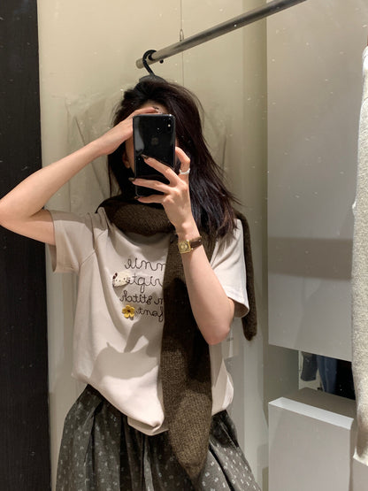 Letter Embroidered Kitty T-Shirt