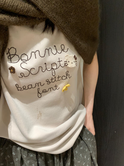 Letter Embroidered Kitty T-Shirt