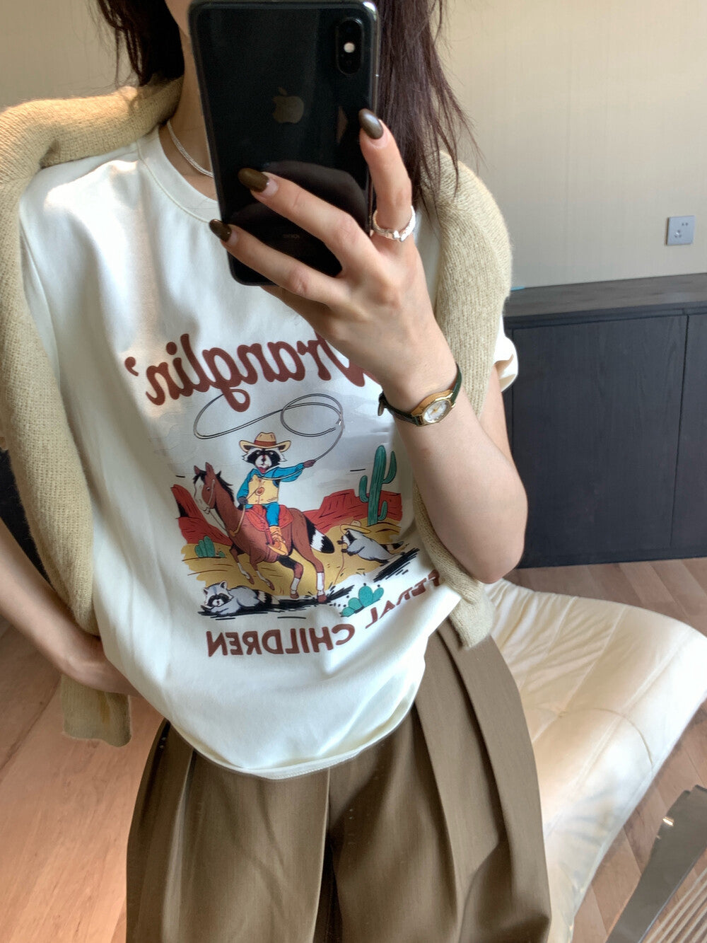 Minimalist Cartoon Loose Short Sleeve