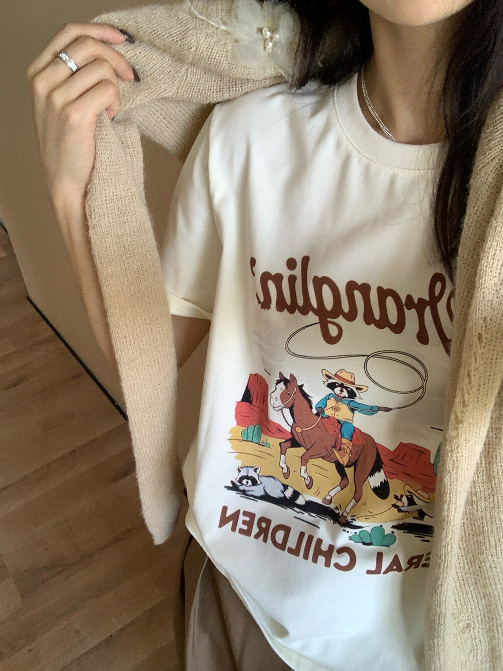 Minimalist Cartoon Loose Short Sleeve