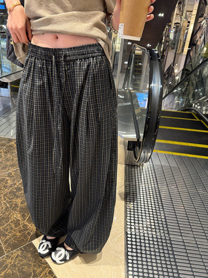 Retro Green Plaid Casual Pants