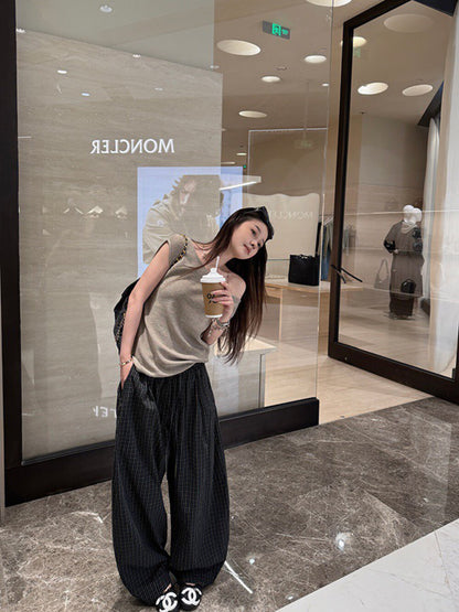 Retro Green Plaid Casual Pants