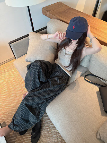 Retro Green Plaid Casual Pants