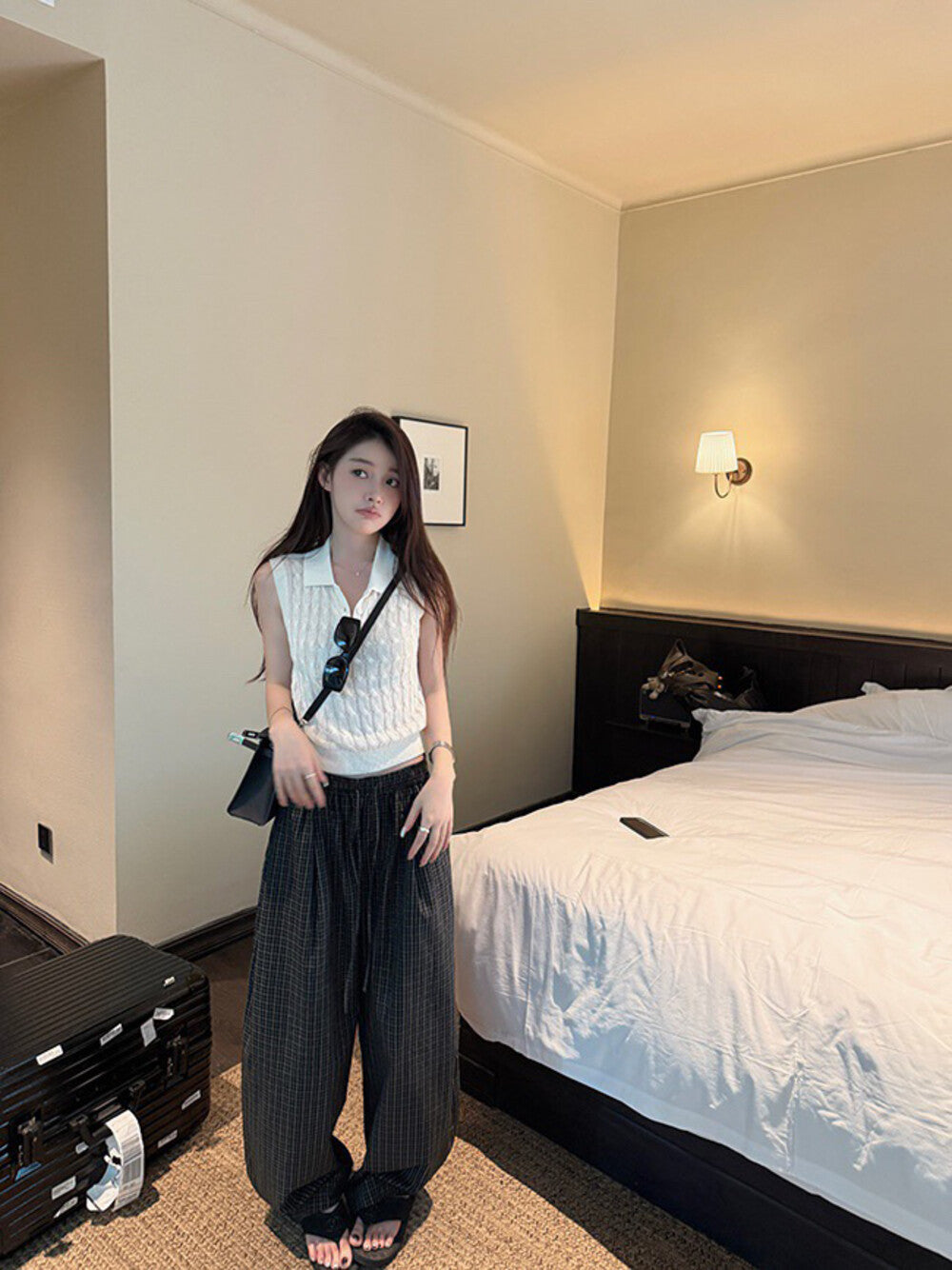 Retro Green Plaid Casual Pants