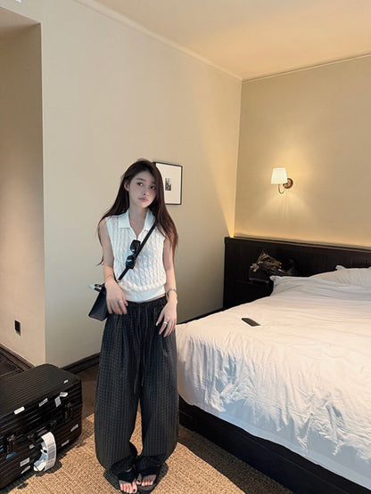 Retro Green Plaid Casual Pants