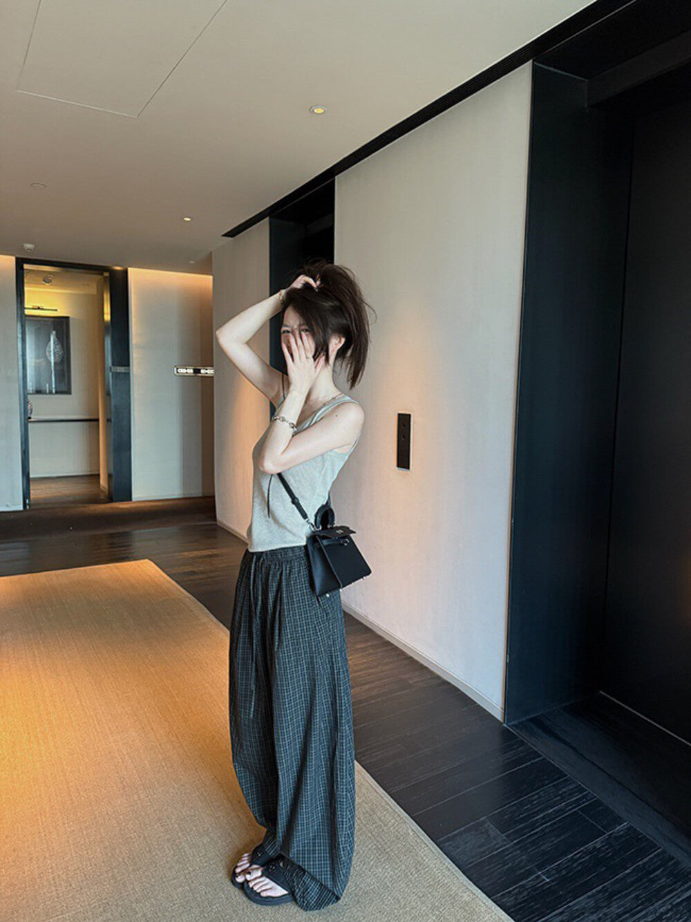 Retro Green Plaid Casual Pants