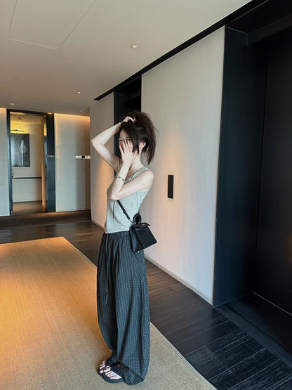 Retro Green Plaid Casual Pants