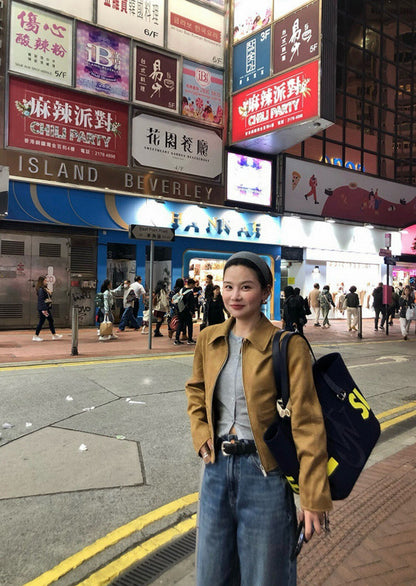 Notched Lapel Slim Fit Shoulder-Cut Short Jacket