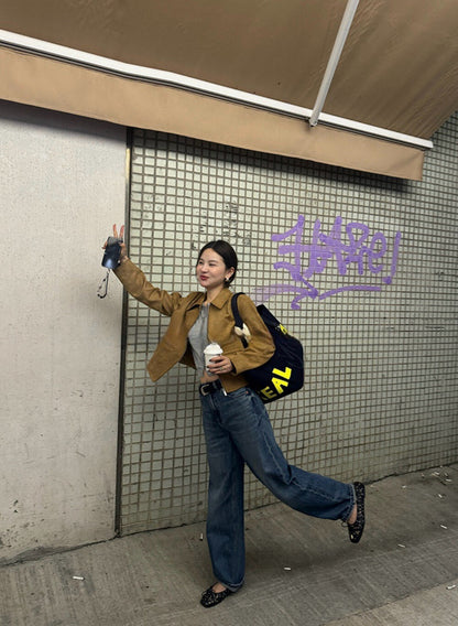 Notched Lapel Slim Fit Shoulder-Cut Short Jacket