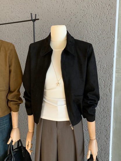 Notched Lapel Slim Fit Shoulder-Cut Short Jacket