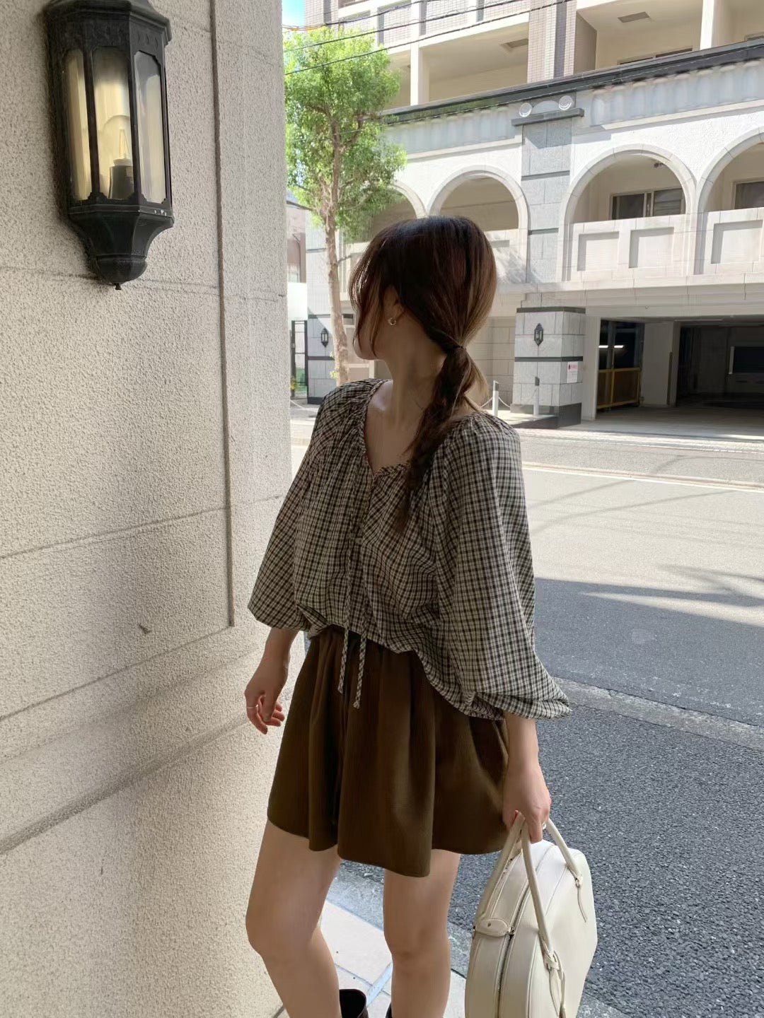 Vintage Sweet Plaid Ribbon Blouse